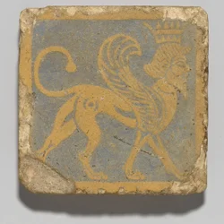 Tile with Winged, Crowned Sphinx